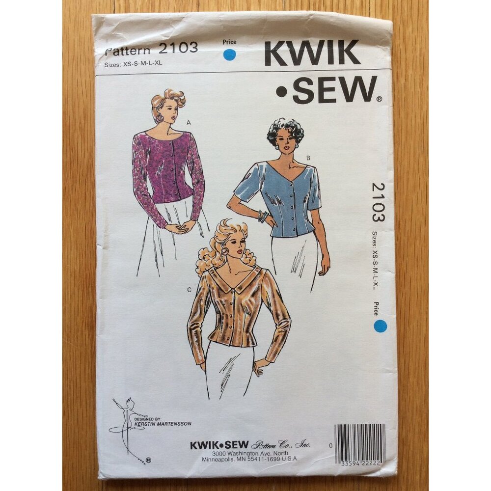 Misses Blouse Pattern Long or Short Sleeve XS - XL Kwik Sew 2103 UNCUT Sealed